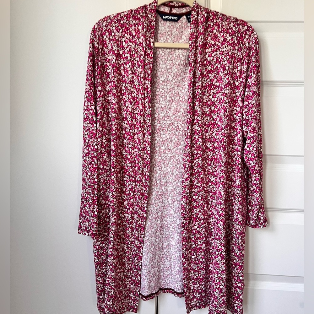 Lands’ End Petite XL Berry Floral Cardigan Sweater